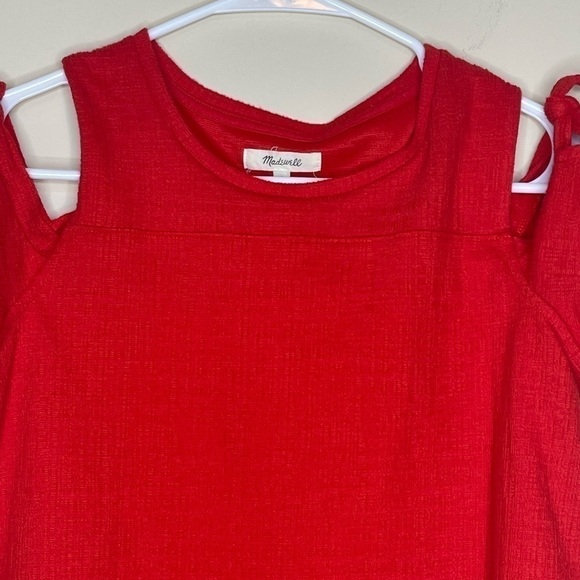 𝅺madewell skylark red cold shoulder short sleeve crewneck blouse - Picture 3 of 7